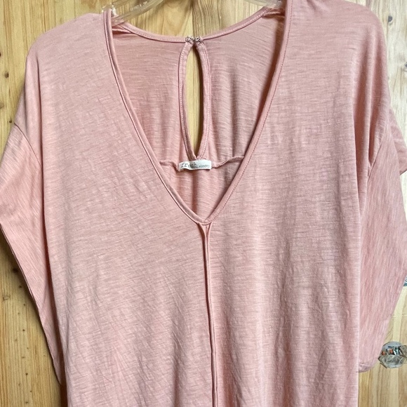 FRESH LAUNDRY Pink Slub Tunic Open Dolman Sleeves Plunge Blouse Coverup Tee S - Picture 2 of 9